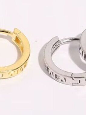 925 sterling  Silver  Gold Plated Roman Numeral Hoop Earrings